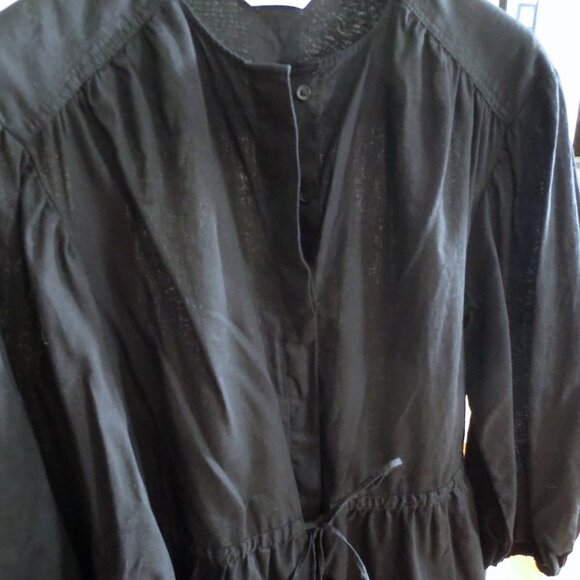 H&M Black Cotton Linen Blend Drawstring Summer Dress with Puff Blouse Sleeves - Picture 5 of 6